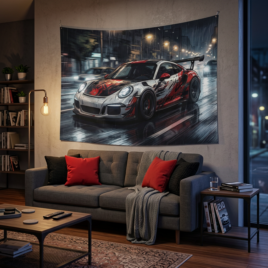 Porsche 911 GT3 RS Street Racing Car Wall Art Tapestry