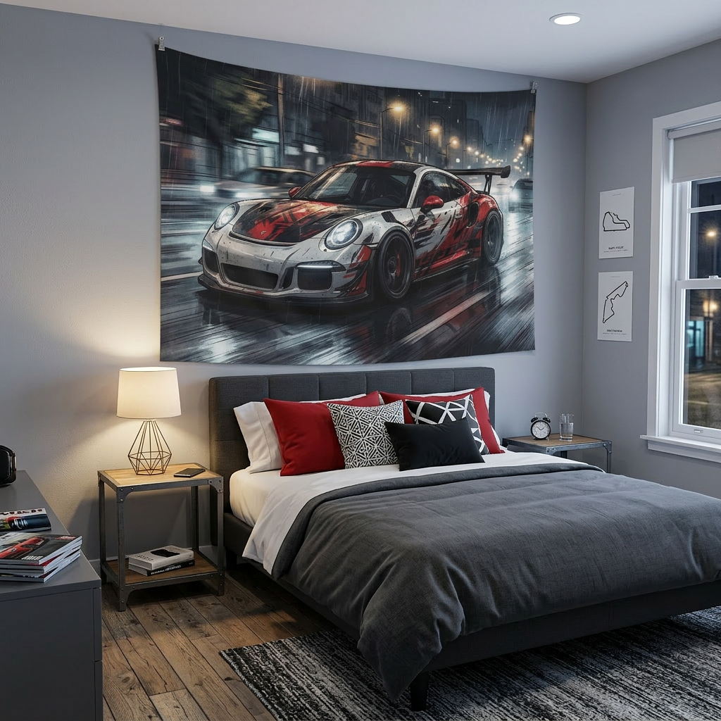 Porsche 911 GT3 RS Street Racing Car Wall Art Tapestry
