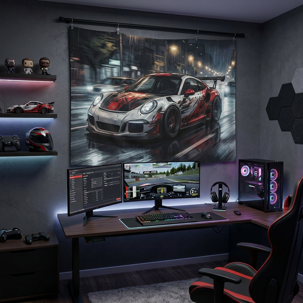 Porsche 911 GT3 RS Street Racing Car Wall Art Tapestry