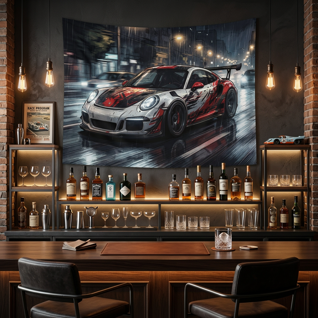 Porsche 911 GT3 RS Street Racing Car Wall Art Tapestry