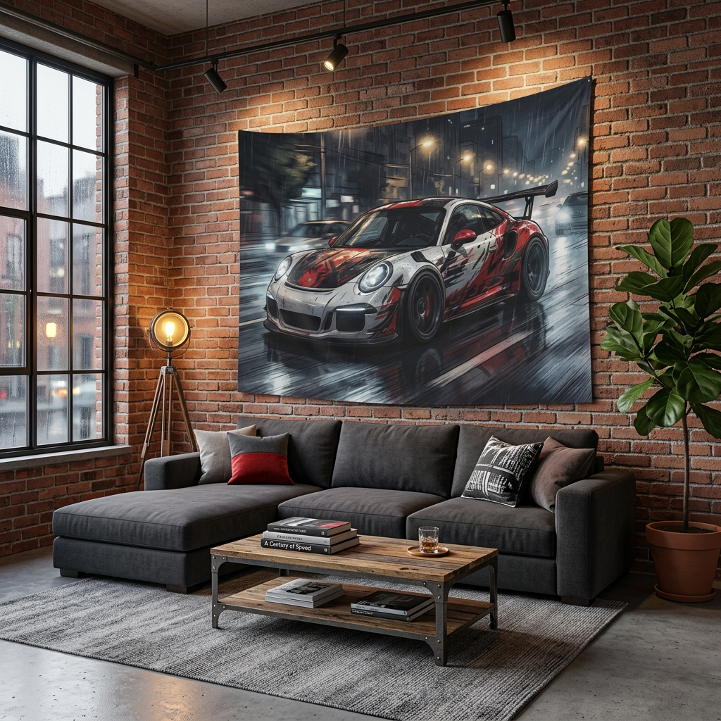Porsche 911 GT3 RS Street Racing Car Wall Art Tapestry