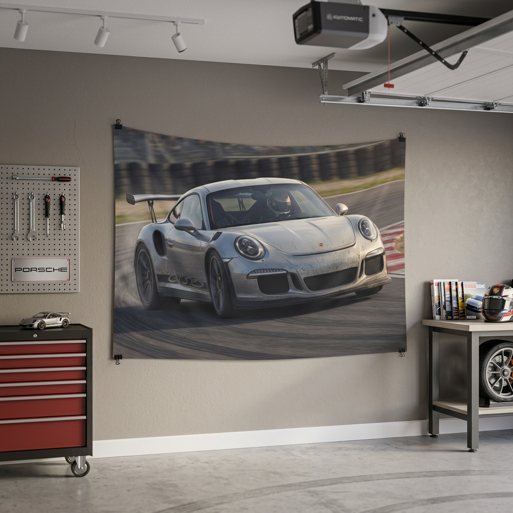 Porsche 911 GT3 RS Track Racing Car Wall Art Tapestry