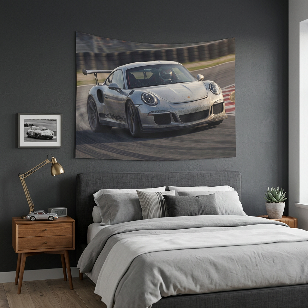 Porsche 911 GT3 RS Track Racing Car Wall Art Tapestry