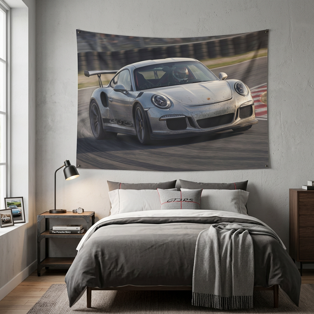 Porsche 911 GT3 RS Track Racing Car Wall Art Tapestry