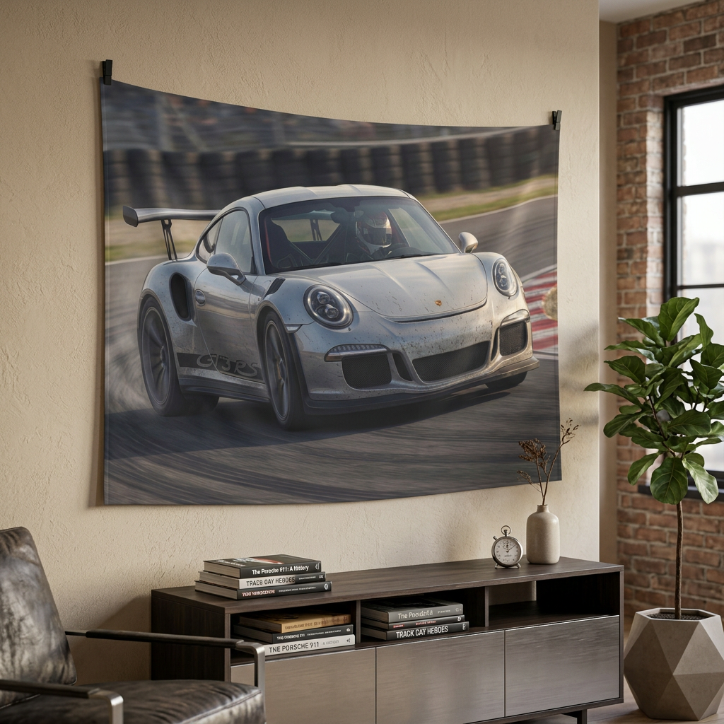 Porsche 911 GT3 RS Track Racing Car Wall Art Tapestry