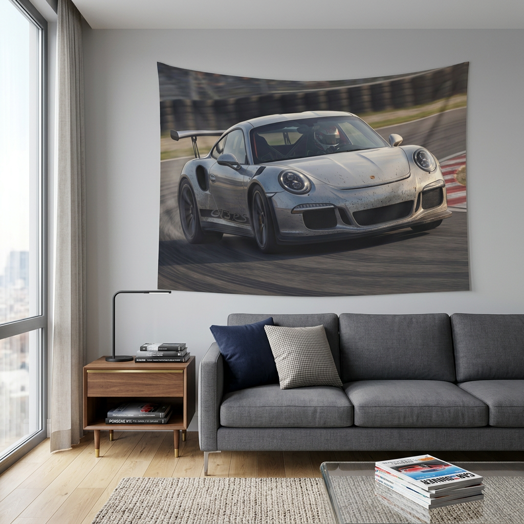 Porsche 911 GT3 RS Track Racing Car Wall Art Tapestry