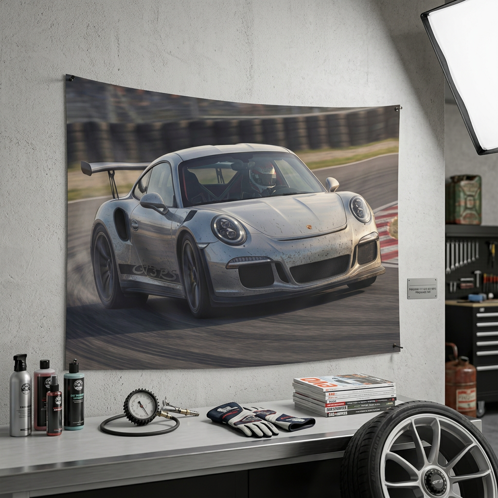 Porsche 911 GT3 RS Track Racing Car Wall Art Tapestry