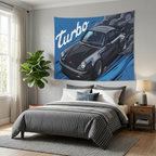 Porsche 911 Turbo 930 Dark Grey Classic Aerial Bold Graphic Car Wall Art Tapestry