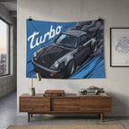 Porsche 911 Turbo 930 Dark Grey Classic Aerial Bold Graphic Car Wall Art Tapestry