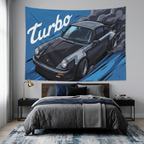 Porsche 911 Turbo 930 Dark Grey Classic Aerial Bold Graphic Car Wall Art Tapestry