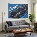 Porsche 911 Turbo 930 Dark Grey Classic Aerial Bold Graphic Car Wall Art Tapestry