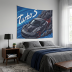 Porsche 911 Turbo S 991 Grey Red Accent Aerial Bold Graphic Car Wall Art Tapestry