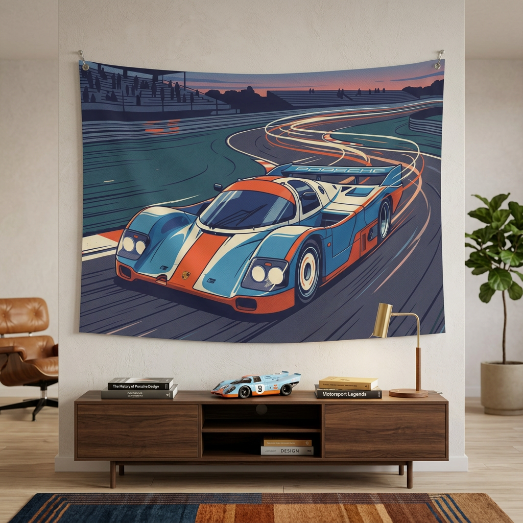 Porsche 917 Gulf Racing Car Wall Art Tapestry