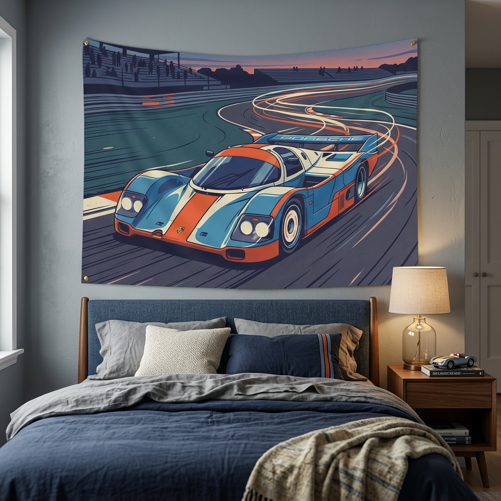 Porsche 917 Gulf Racing Car Wall Art Tapestry