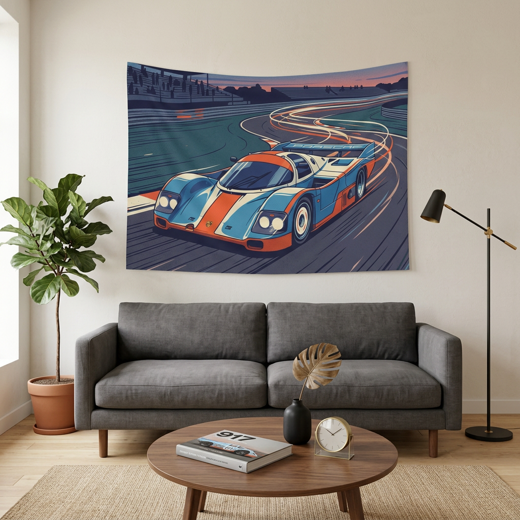 Porsche 917 Gulf Racing Car Wall Art Tapestry