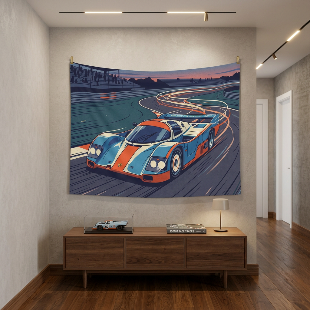 Porsche 917 Gulf Racing Car Wall Art Tapestry
