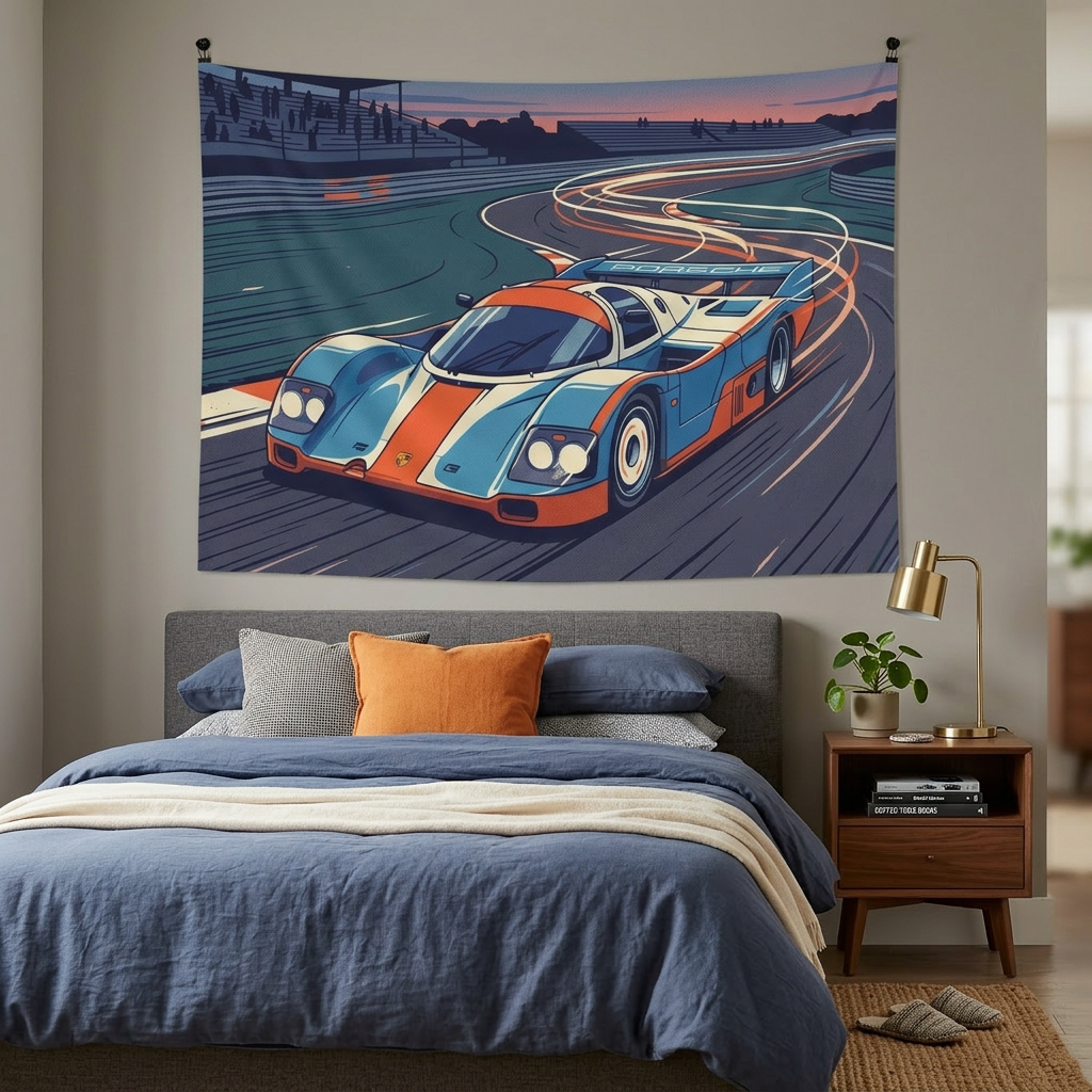 Porsche 917 Gulf Racing Car Wall Art Tapestry