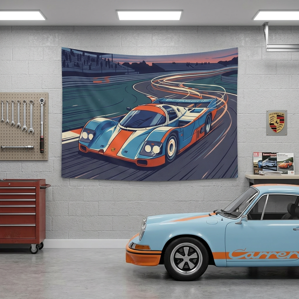 Porsche 917 Gulf Racing Car Wall Art Tapestry