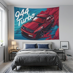 Porsche 944 Turbo Red Widebody Aerial Bold Graphic Car Wall Art Tapestry
