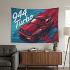 Porsche 944 Turbo Red Widebody Aerial Bold Graphic Car Wall Art Tapestry