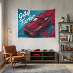 Porsche 944 Turbo Red Widebody Aerial Bold Graphic Car Wall Art Tapestry