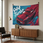 Porsche 944 Turbo Red Widebody Aerial Bold Graphic Car Wall Art Tapestry