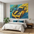 Porsche Cayman GT4 718 Yellow Black Stripe Aerial Bold Graphic Car Wall Art Tapestry