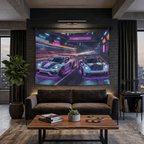 Porsche Cayman GT4 & 911 GT3 Cyberpunk Neon Car Wall Art Tapestry