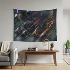 Porsche Cayman GT4 & 911 GT3 RS Night Drive Car Wall Art Tapestry