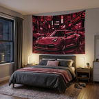 Porsche 911 JDM Tokyo Wall Art Neon Street Racing Tapestry