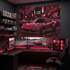 Porsche 911 JDM Tokyo Wall Art Neon Street Racing Tapestry