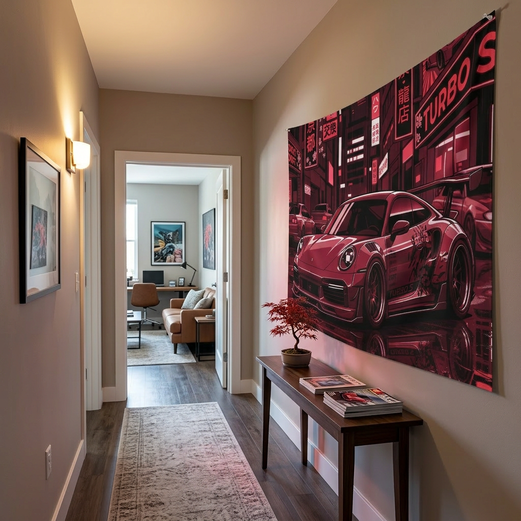 Porsche 911 JDM Tokyo Wall Art Neon Street Racing Tapestry