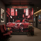 Retro Red Porsche 911 Wall Tapestry Neon JDM Street Car Art