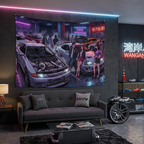 Skyline R32 GT-R Supra MK4 Tokyo Underground Neon JDM Car Wall Art Tapestry