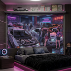 Skyline R32 GT-R Supra MK4 Tokyo Underground Neon JDM Car Wall Art Tapestry