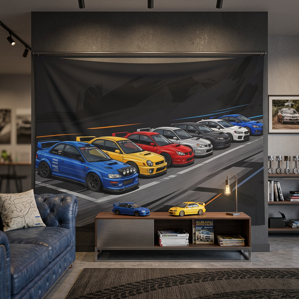 Subaru WRX STI Generations Rally Car Wall Art Tapestry