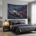 Tesla Cybertruck & Cyberquad ATV Mountain Adventure Car Wall Art Tapestry