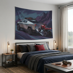Tesla Cybertruck & Cyberquad ATV Mountain Adventure Car Wall Art Tapestry