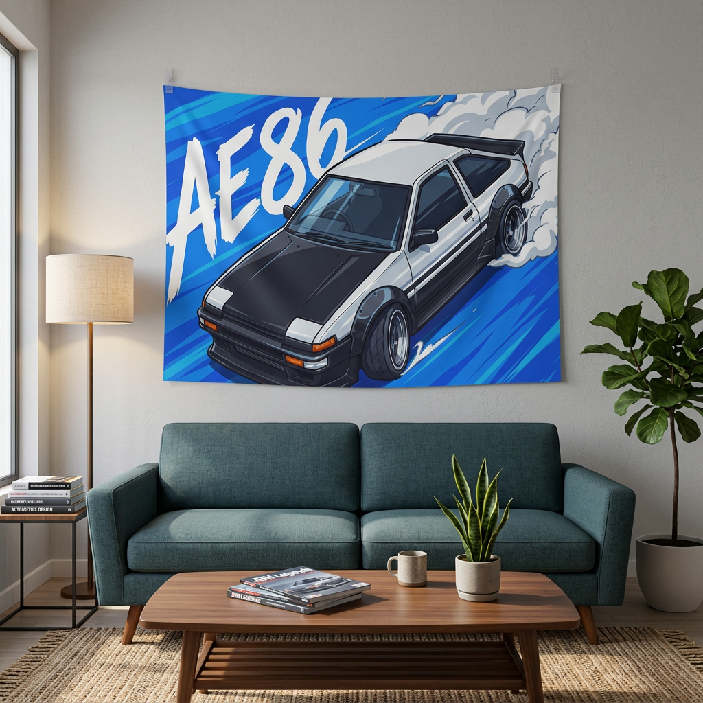 Toyota AE86 Sprinter Trueno Panda Aerial Front Bold Graphic Car Wall Art Tapestry