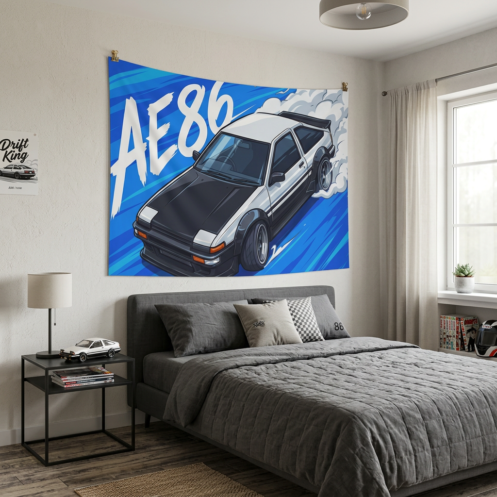 Toyota AE86 Sprinter Trueno Panda Aerial Front Bold Graphic Car Wall Art Tapestry