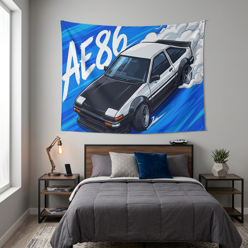 Toyota AE86 Sprinter Trueno Panda Aerial Front Bold Graphic Car Wall Art Tapestry