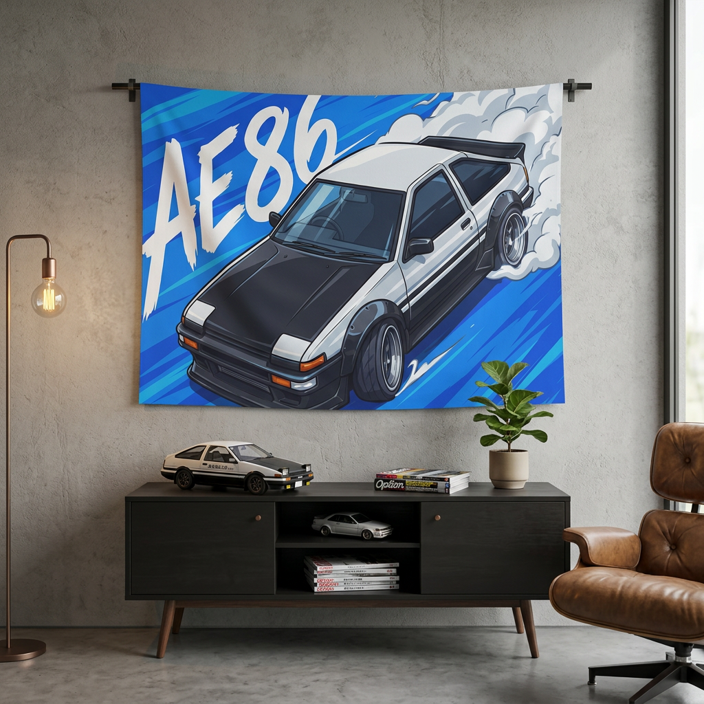 Toyota AE86 Sprinter Trueno Panda Aerial Front Bold Graphic Car Wall Art Tapestry