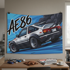 Toyota AE86 Sprinter Trueno White Panda Rear Quarter Bold Graphic Car Wall Art Tapestry