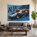 Toyota AE86 Sprinter Trueno White Panda Rear Quarter Bold Graphic Car Wall Art Tapestry