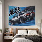 Toyota AE86 Sprinter Trueno White Panda Rear Quarter Bold Graphic Car Wall Art Tapestry