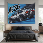 Toyota AE86 Sprinter Trueno White Panda Rear Quarter Bold Graphic Car Wall Art Tapestry