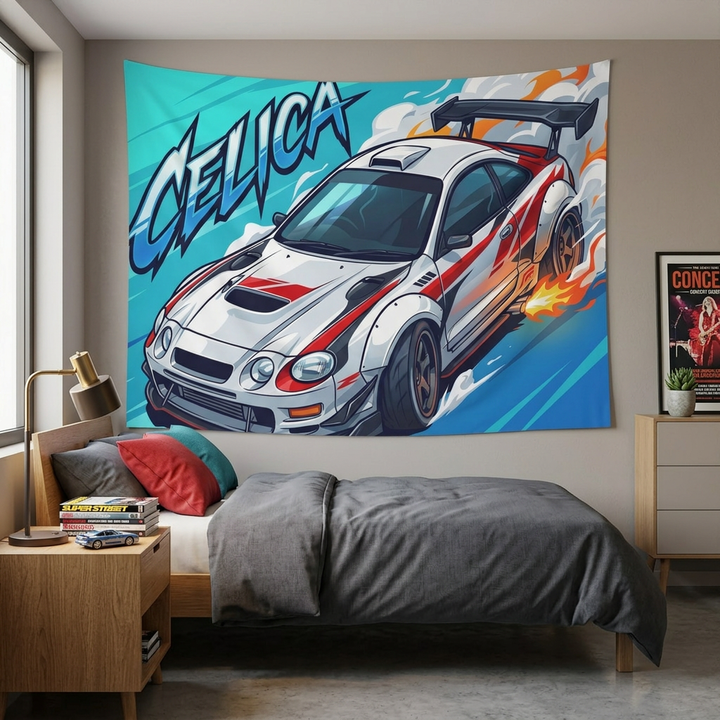 Toyota Celica GT-Four ST205 White Red Rally Livery Aerial Bold Graphic Car Wall Art Tapestry