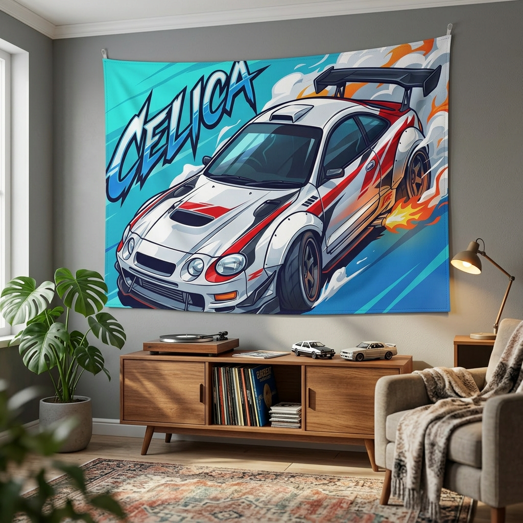 Toyota Celica GT-Four ST205 White Red Rally Livery Aerial Bold Graphic Car Wall Art Tapestry