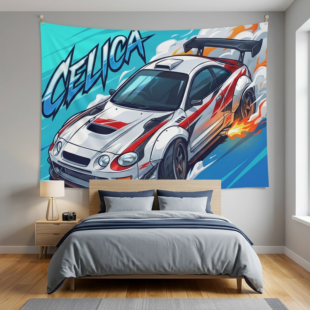 Toyota Celica GT-Four ST205 White Red Rally Livery Aerial Bold Graphic Car Wall Art Tapestry