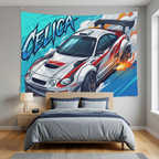 Toyota Celica GT-Four ST205 White Red Rally Livery Aerial Bold Graphic Car Wall Art Tapestry